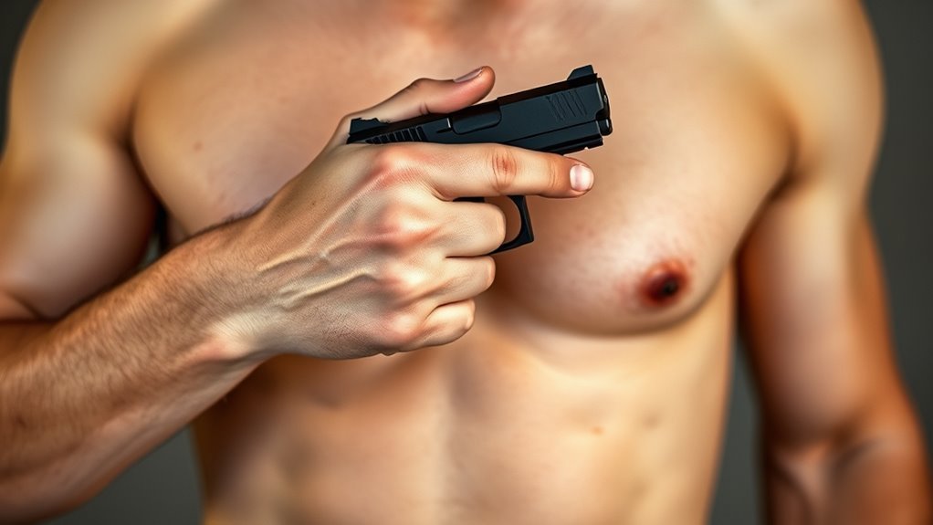 support hand at chest center